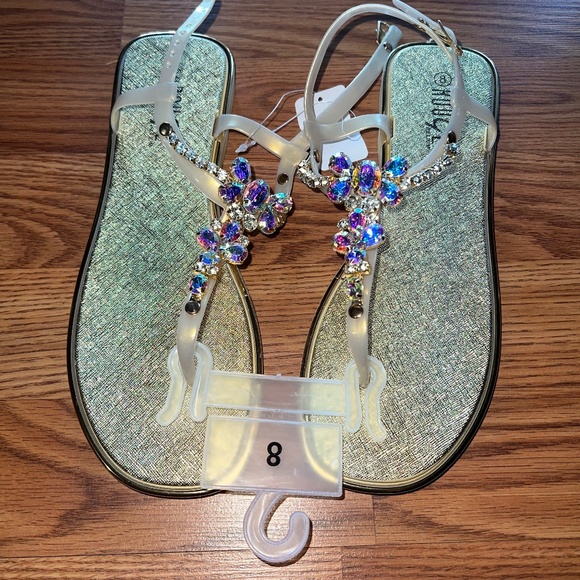 Size 8 Gold Jewelry Sandals - Picture 1 of 3
